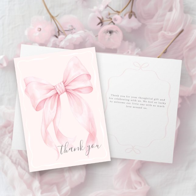 Carte Pink Bow Girl Baby Shower Thank You  (Pink Bow Baby Shower Thank You Card)