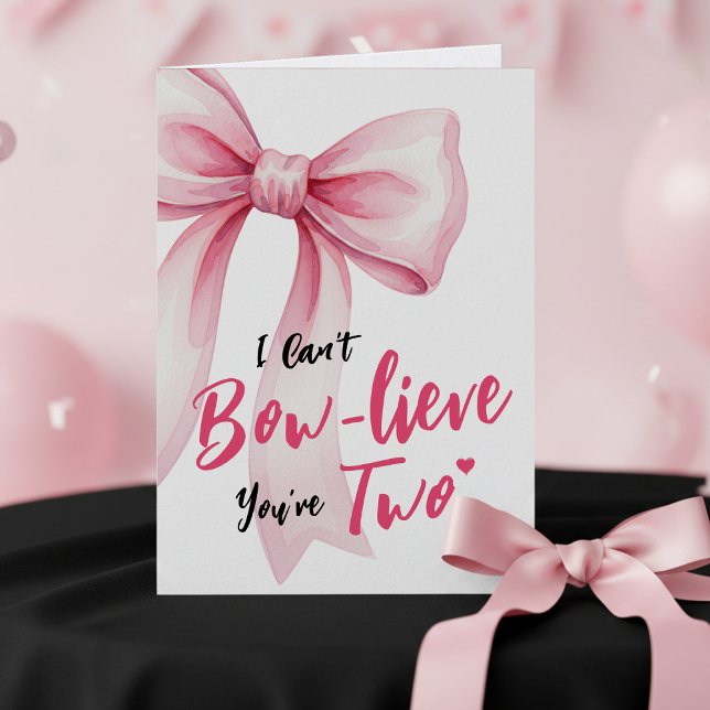 Carte Pink Bow Girls Happy 2nd Birthday Terrible Two (Pink Bow Girls Happy 2nd Birthday Terrible Two Card
)
