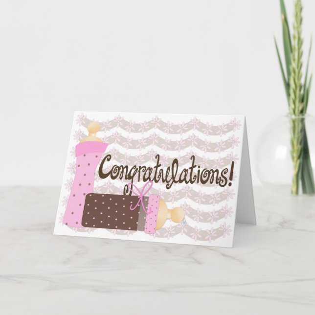 Carte Pink & Brown Bottles Baby Girl Congratulations (Devant)