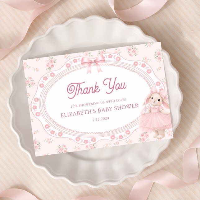 Carte Pink Bunny Preppy Baby Shower Thank You  Card (Créateur téléchargé)