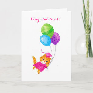 Carte Pink casquette cat graduation personnalisable cart