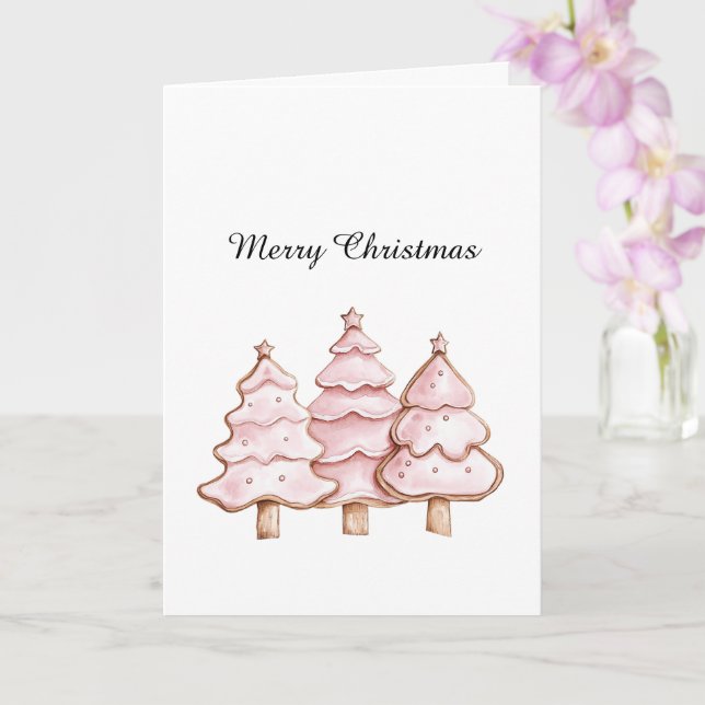 Carte Pink Christmas Trees with Gold Stars (Orchidée)