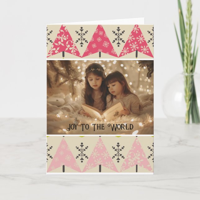 Carte Pink Christmas trees with snowflakes (Devant)