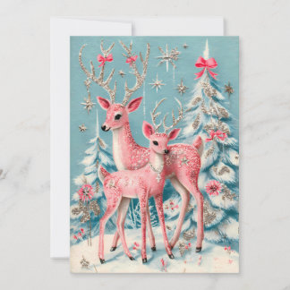 Carte Pink Coquette Deer Vintage Christmas