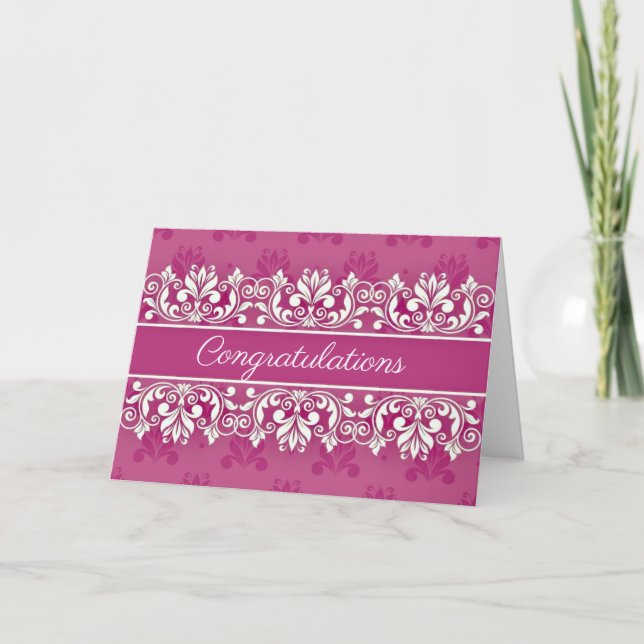 Carte Pink Damask swirl Congratulations Card (Devant)
