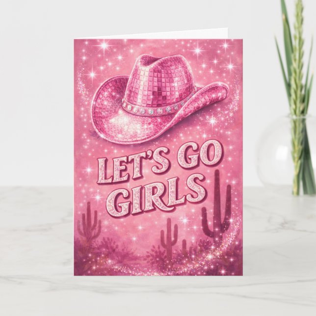 Carte Pink Disco Cowgirl Hat Birthday Card for Her (Devant)