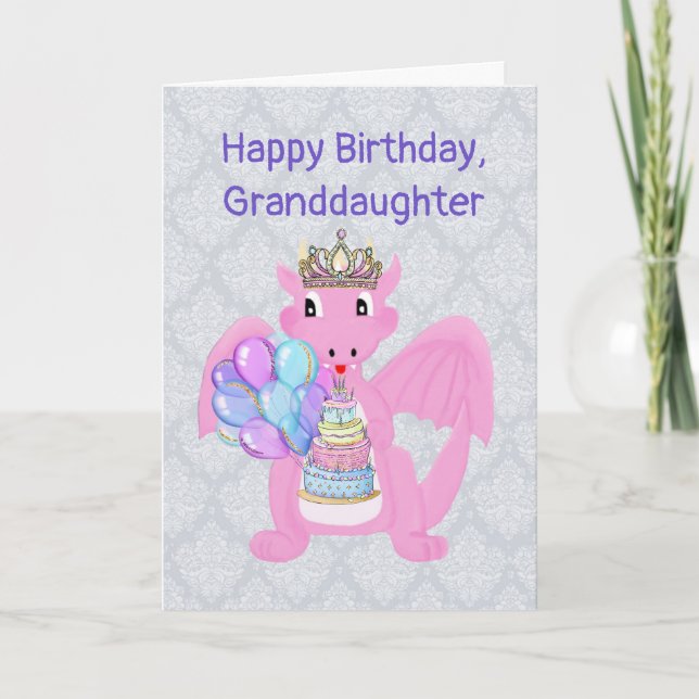 Carte Pink Dragon Princesse, Anniversaire de la petite-f (Devant)
