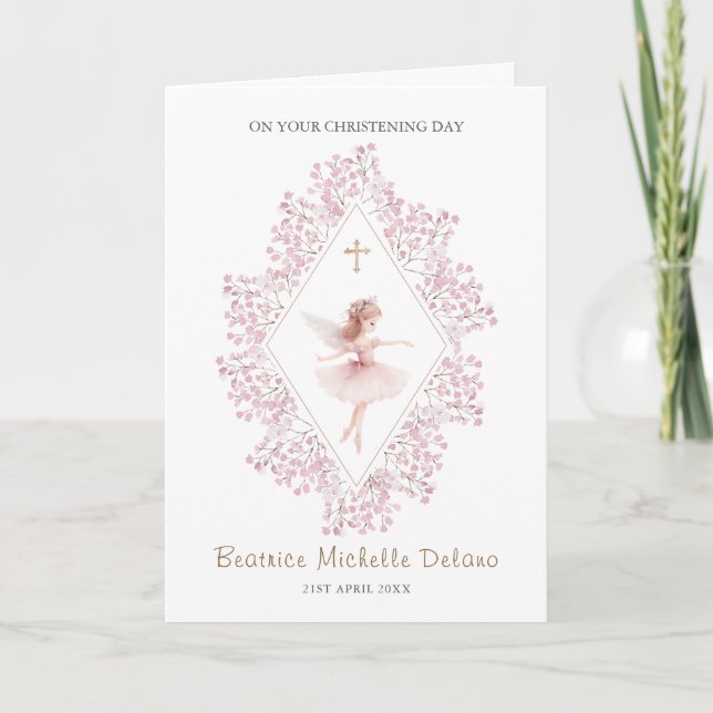 Carte Pink Fairy Floral Cross on Your Christening Day (Devant)