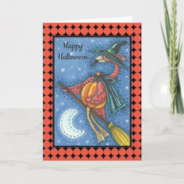 Carte PINK FLAMANT ROSE WITCH HALLOWEEN GREETING CARD Bl (Devant)