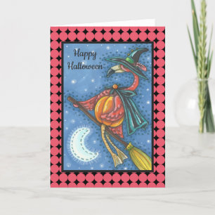 Carte PINK FLAMANT ROSE WITCH HALLOWEEN GREETING CARD Bl