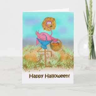 Carte Pink Flamingo Happy Halloween Pumpkin Patch Farm C