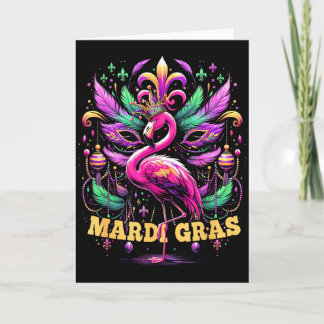 Carte Pink Flamingo Mardi Gras Crown And Beads Mask Carn