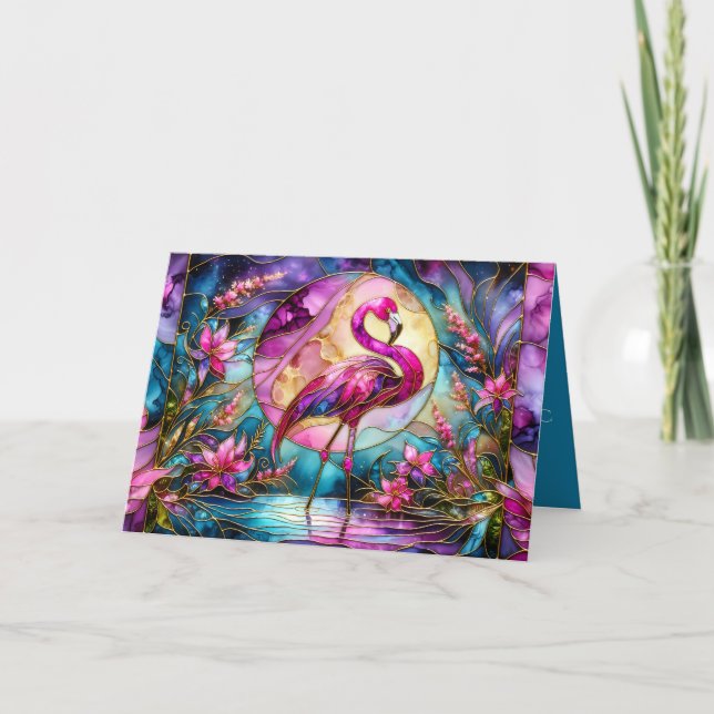 Carte Pink Flamingo Stained Glass Mosaic (Devant)