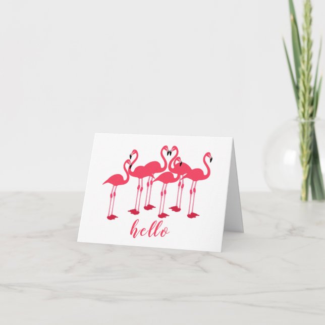 Carte Pink Flock Flamants roses "Hello" Note (Devant)