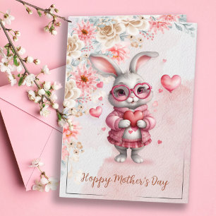 Carte Pink Floral Charme & Love Sweet Bunny Fête des Mèr
