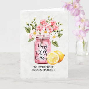 Carte Pink Floral Jar Cousin 100e anniversaire Salutatio