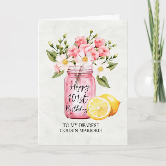 Carte Pink Floral Jar Cousin 101e anniversaire Salutatio