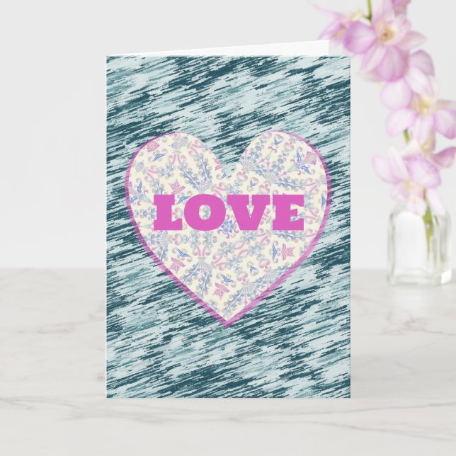 Carte Pink Floral Vintage Heart Love Valentine (Orchidée)
