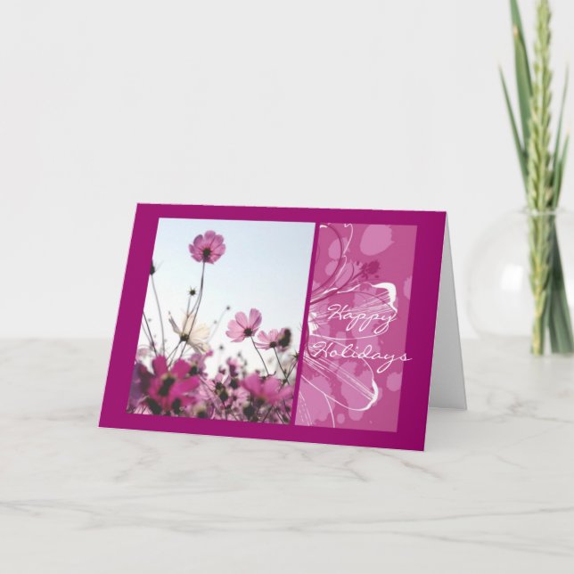 Carte Pink flowers floral nature happy holidays designer (Devant)