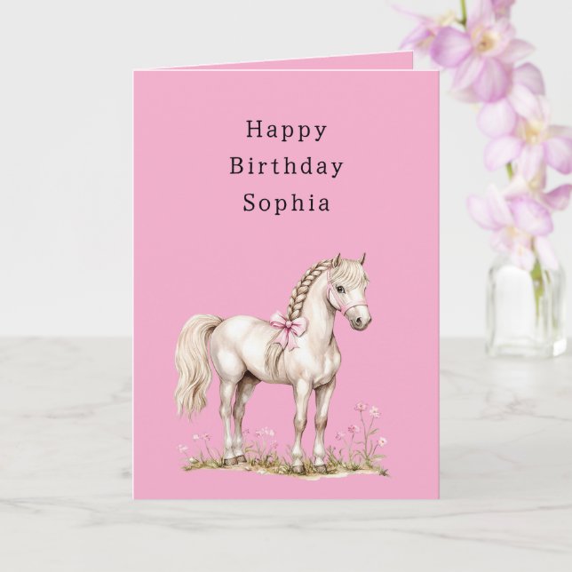 Carte Pink Flowers White Horse Cowgirl Birthday (Orchidée)