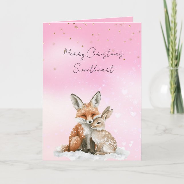 Carte Pink Fox Bunny Love Glitter Sweetheart Christmas (Devant)