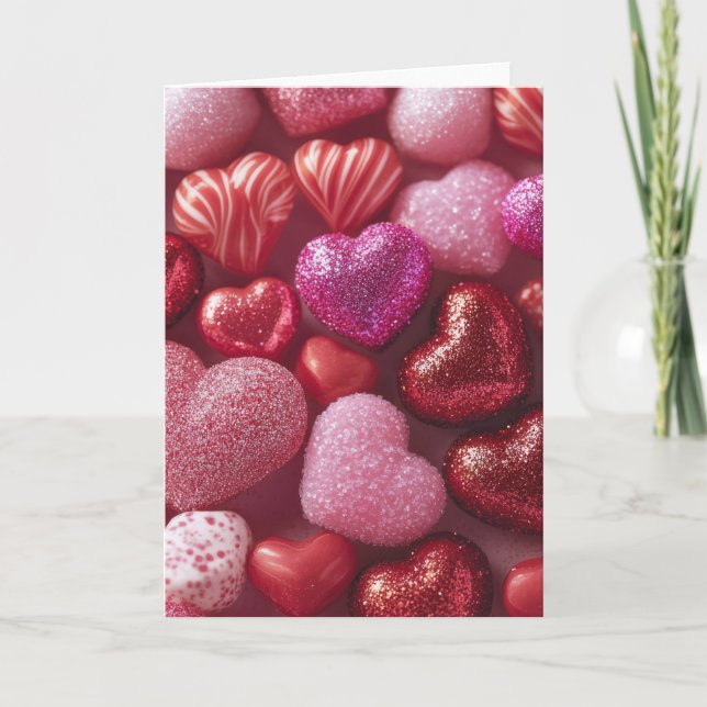 Carte Pink Glitter Hearts Design Valentine’s Day Card (Devant)