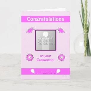 Carte Pink Graduation Photo Fleurs et Casquettes