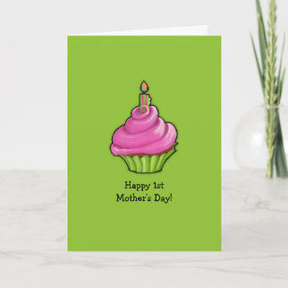 Carte Pink & Green Cupcake vert 1ère fête des mères