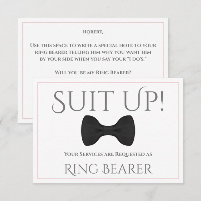 Carte Pink & Grey Be My Ring Bearer Card (Devant / Derrière)