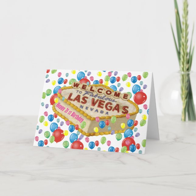 Carte PINK Happy 21 st Birthday Las Vegas Cake Card (Devant)