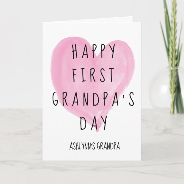 Carte Pink Heart Cute First Grand-père's Day Card (Devant)