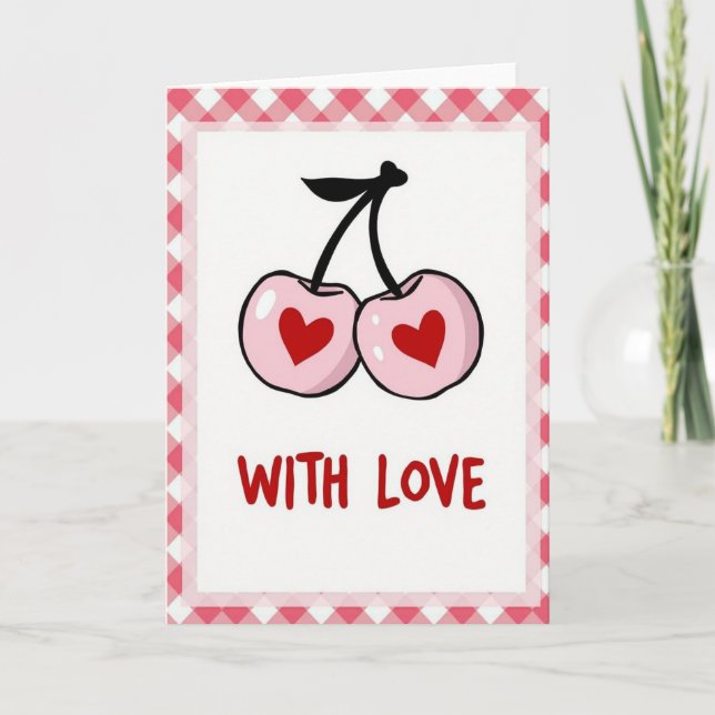 Carte Pink Hearts Cherries Love Card (Devant)