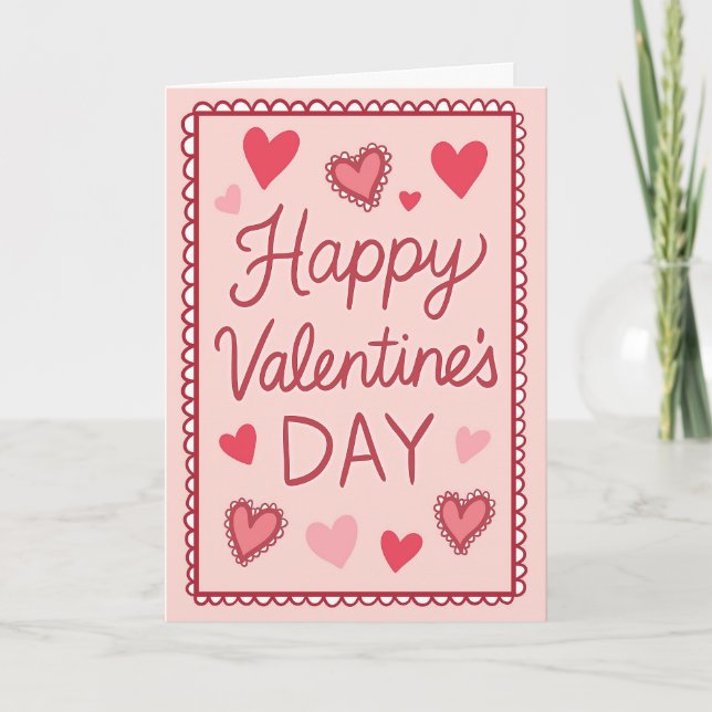 Carte Pink Hearts Happy Valentines Day Greeting (Devant)