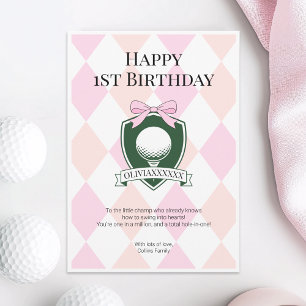 Carte Pink Hole in One Girl Golf Joyeux 1er anniversaire