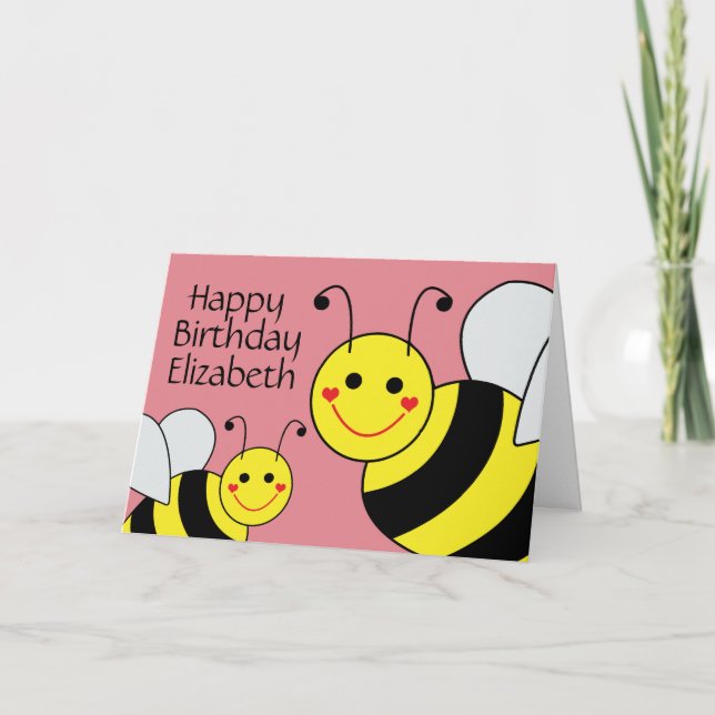 Carte Pink Joyeux Anniversaire Bumble Bee Personnalisé (Devant)