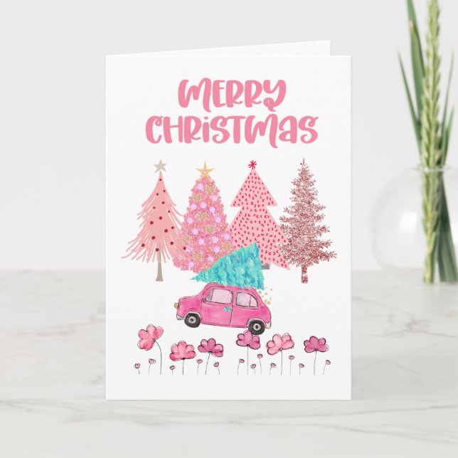 Carte Pink Joyeux Arbres de Noël (Devant)