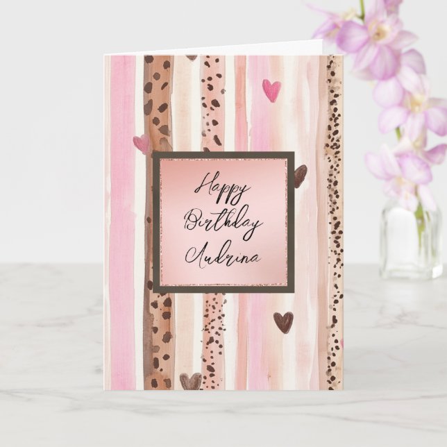 Carte Pink Leopard Animal Stripes Hearts Blush Birthday (Orchidée)