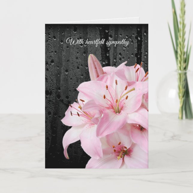 Carte Pink Lilies et Raindrops Sympathie (Devant)