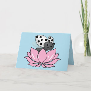 Carte Pink Lotus White Ladybug