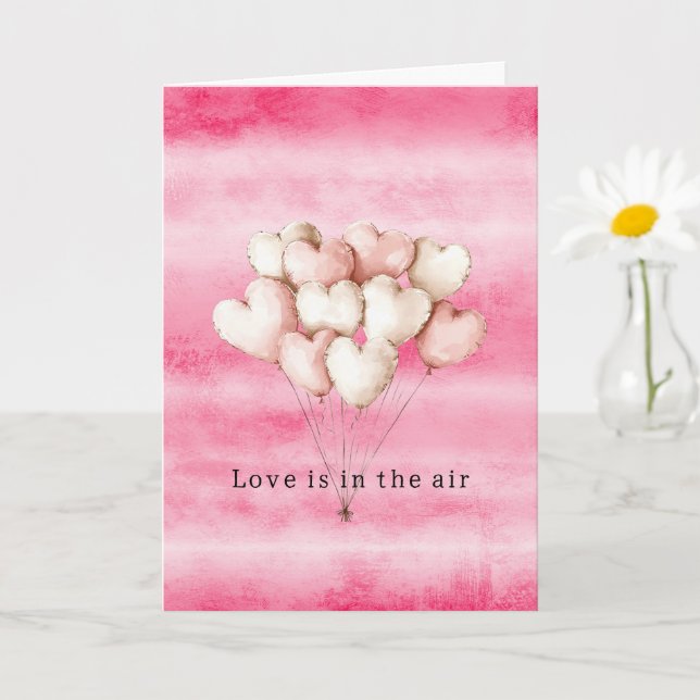 Carte Pink Love is in the air heart balloons Valentine (Petite plante)