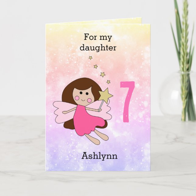 Carte Pink Magic Fairy 7th Birthday Card (Devant)