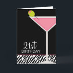 Carte Pink Martini et Zebra Pattern<br><div class="desc">Cartes de voeux personnalisables avec un verre à martini et une olive sur un arrière - plan imprimé noir et zèbre. Art © JW ILLUSTRATIONS</div>