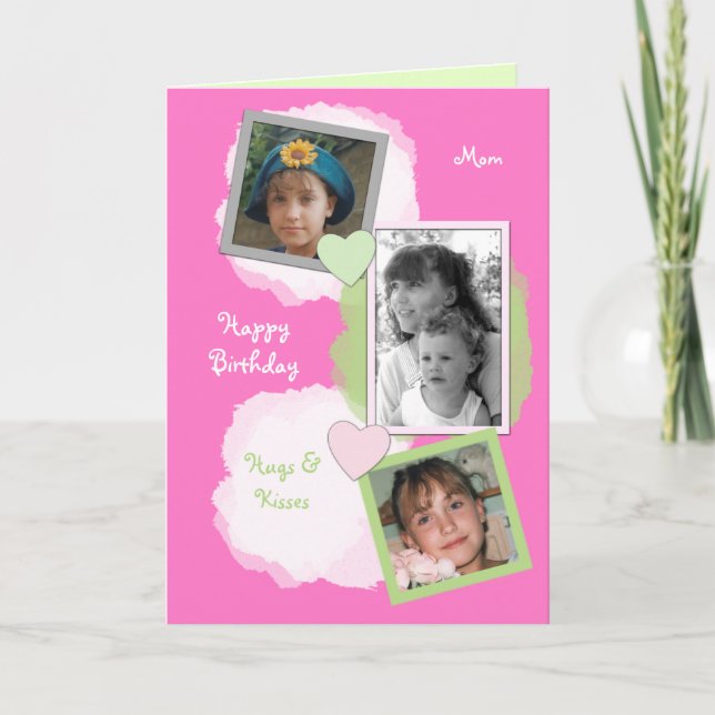 Carte Pink Mom Anniversaire Photo saluant (Devant)