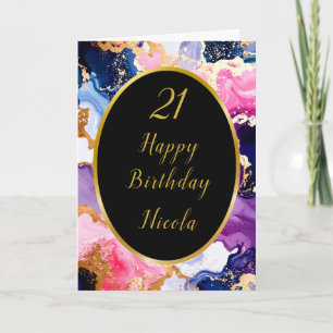 Carte Pink, Navy Blue et Gold Ink fête d'anniversaire