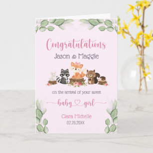 Carte Pink New Baby Girl Félicitations Personnalisées
