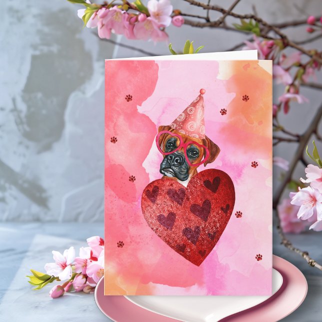 Carte Pink Orange Boxer Valentine's Day Cadeau chien (Créateur téléchargé)