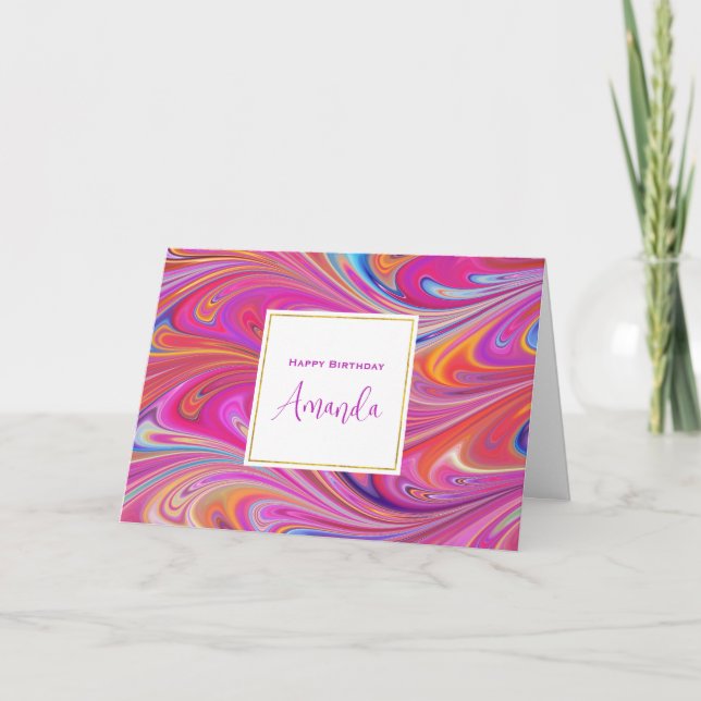 Carte Pink Orange Swirls Résumé Design Anniversaire (Devant)