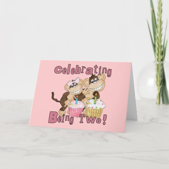 Carte Pink Party Monkey 2e Anniversaire Tshirts et cadea (Devant)