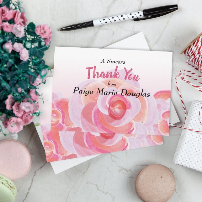 Carte Pink, Pêche Jardin Botanique Printemps Rose (graduation party graduate thank you card thanks stationary floral pink peach coral roses botanical)