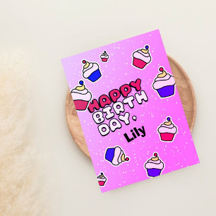 Carte PInk Petite fille Cupcake voeux d'anniversaire